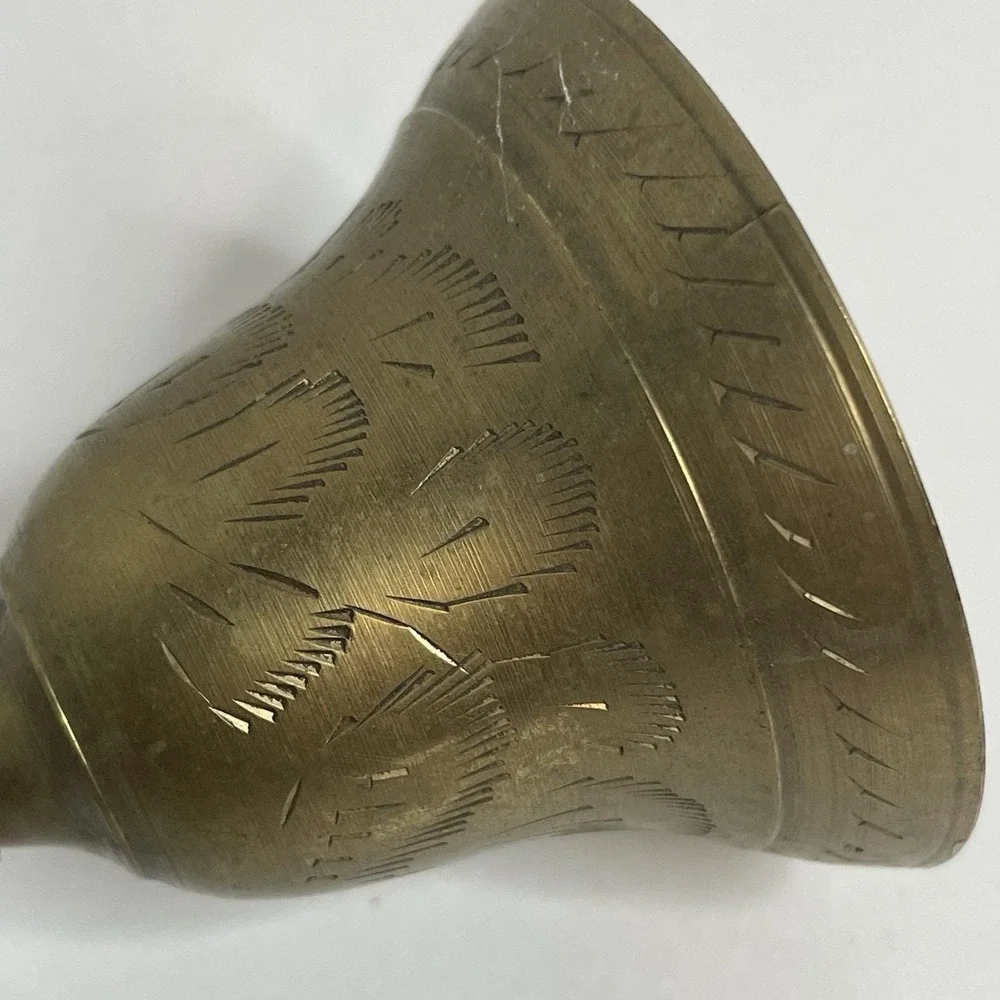 Vintage Brass Bell Etched Leaves Design Very Unusual